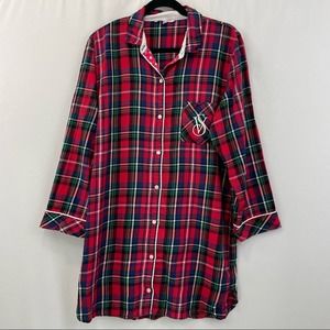 Victoria’s Secret pink plaid logo pocket button down sleep shirt medium